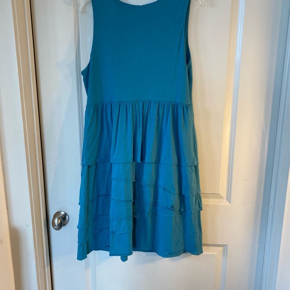 Garnet Hill Teal Blue Sleeveless V-Neck Tiered Ruffle Skirt Dress, size Large - Picture 7 of 8